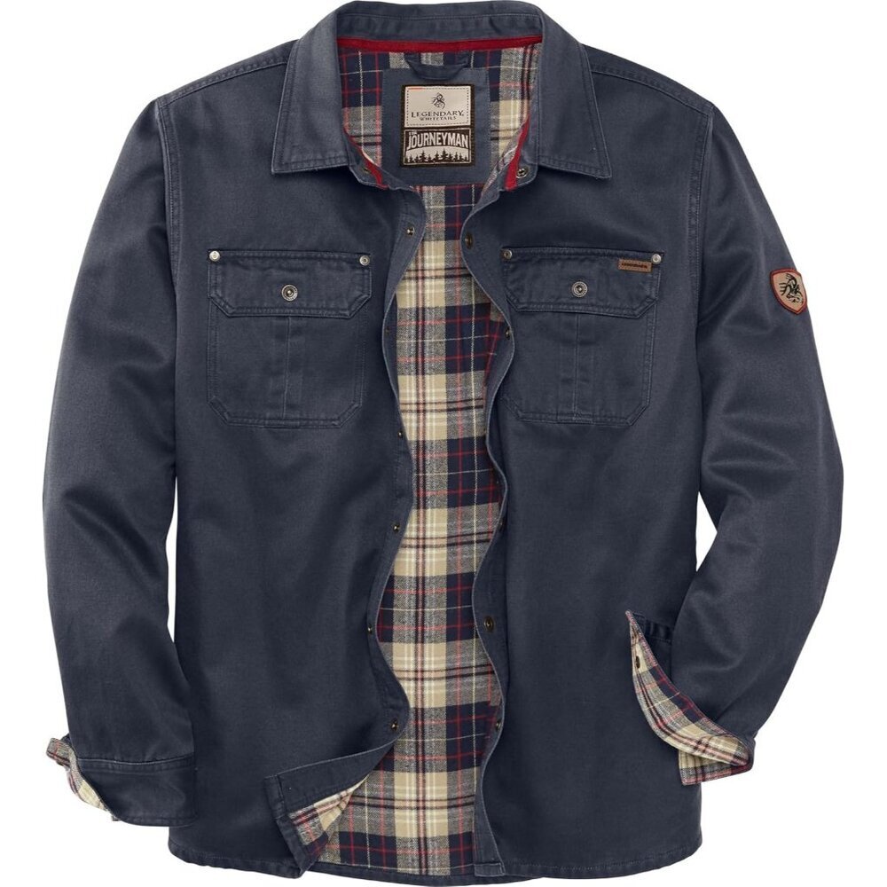 Mens Navy Whitetails Flannel Lined Shirt Jacket Waxed Cotton Water Resis